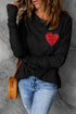Black Heart Shape Glitter Pattern Print Long Sleeve Top